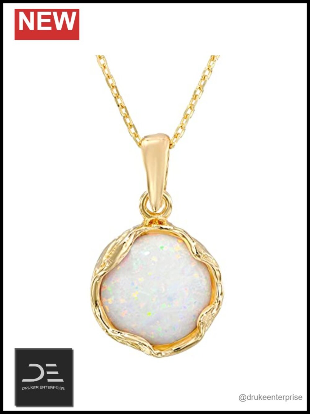 14k Gold Plated 925 Sterling Silver White Opal Pendant Necklace